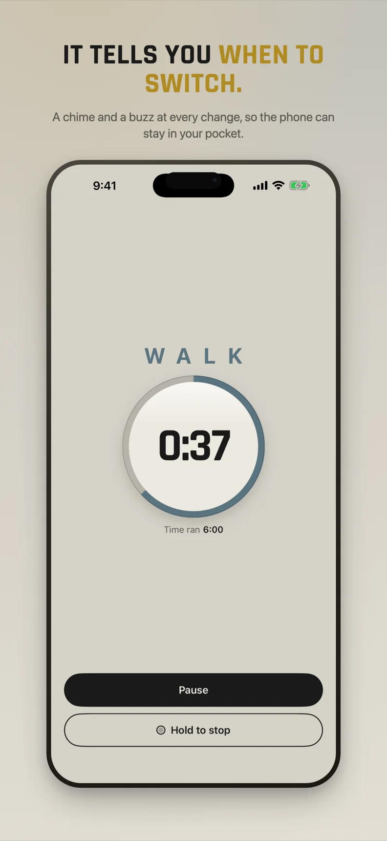 A run in progress, the bezel dial counting down the current run interval